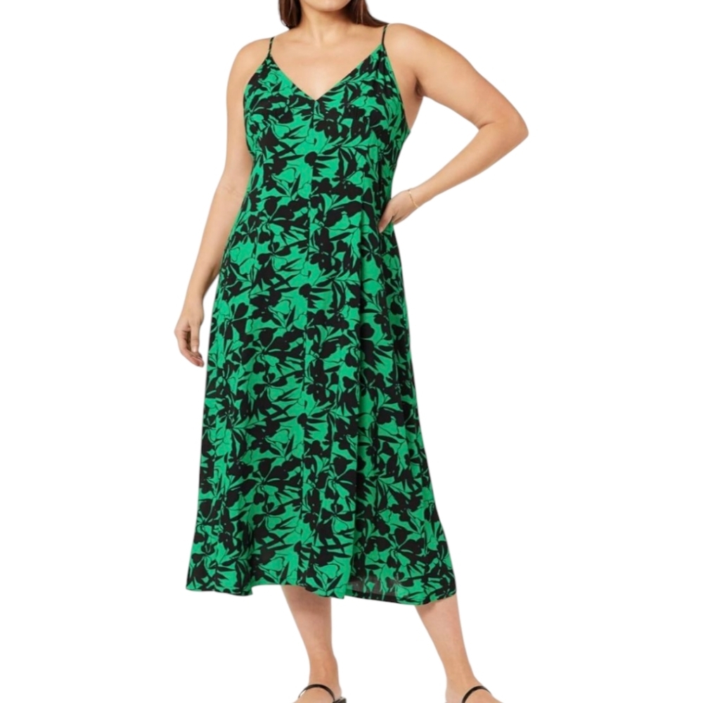 The Drop Isa V-Neck Green/Black Maxi Dress Size XL NWT